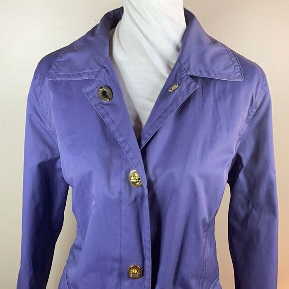 Issac Mizrahi Live Periwinkle Nylon Trench Coat w/Floral Lining (Size: Medium) - Picture 15 of 16